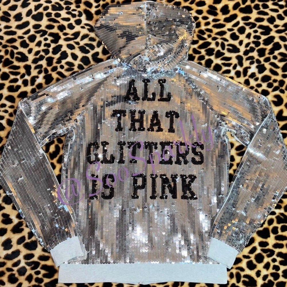 Victoria’s Secret PINK Y2K Vintage Sequin bling All That Glitters Is Pink Hoodie